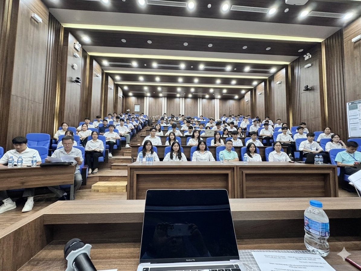 Toàn cảnh Hội nghị tổng kết công tác nghiên cứu khoa học sinh viên năm học 2025–2026.